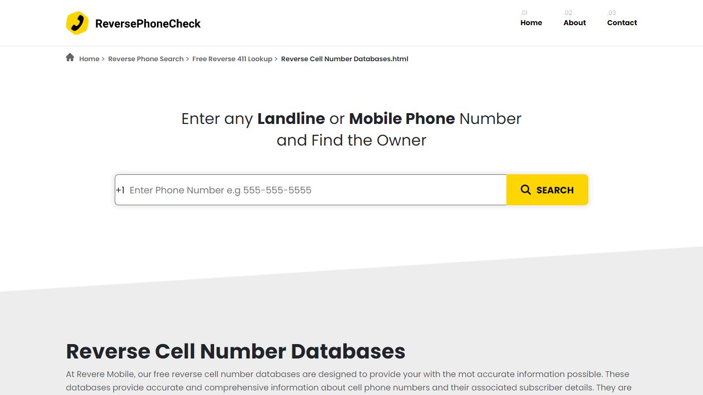 Reverse Cell Number Databases - ReversePhoneCheck